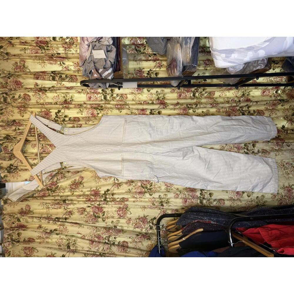 NWT! Madewell Denim Relaxed Carpenter Overalls in Ecru Pinstripe Size Medium - Picture 3 of 7
